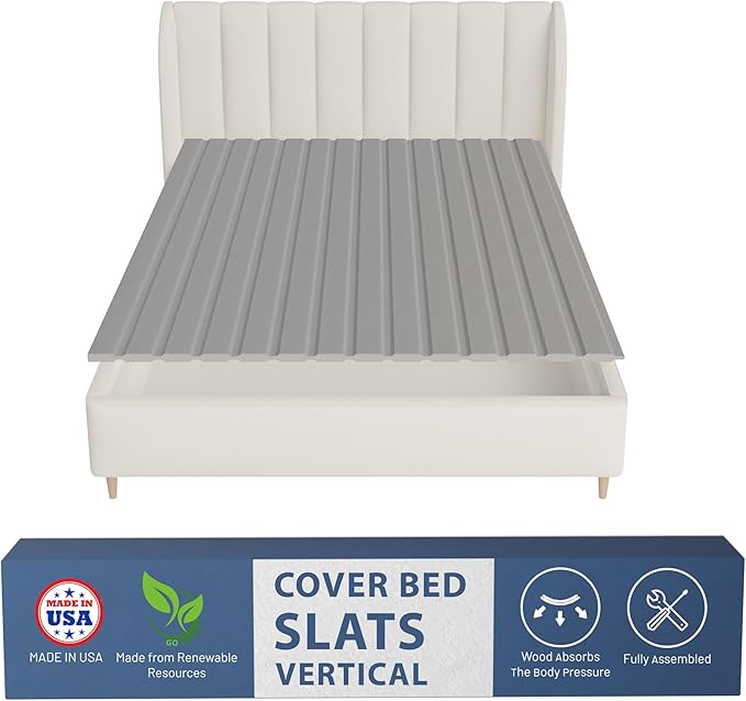 Greaton, 0.75-Inch Vertical Wooden Bunkie Board/Bed Slats, Full, Grey