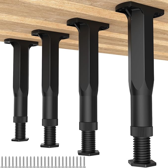 Replacement Bed Slats Support Legs, Adjustable Height 8.3-14.5 Inch Bed Center Support Leg for Queen King Beds, Adjustable Sofa Furniture Legs, Heavy Duty Furniture Risers, 4 Pack