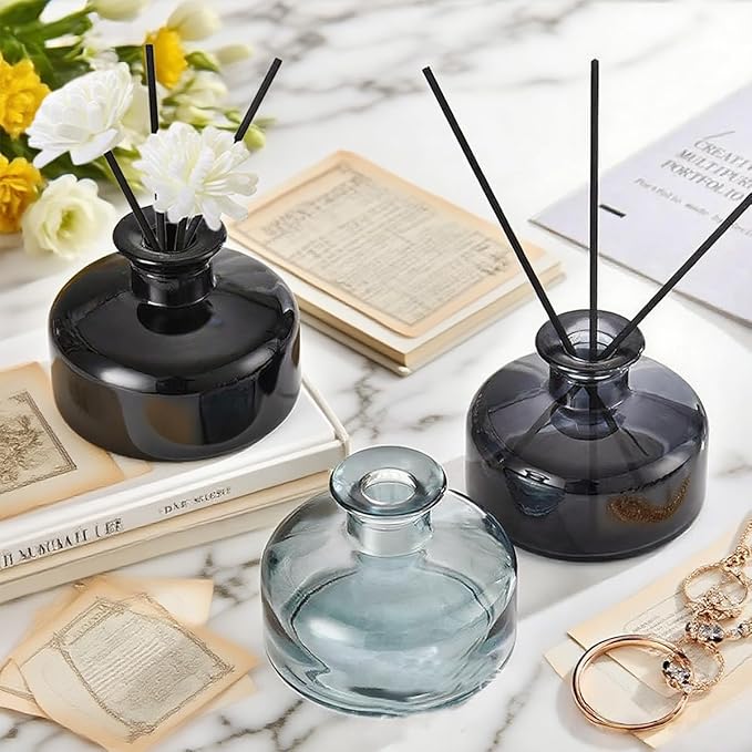 200 ml/6.7 oz Empty Glass Diffuser Bottles Refillable Aromatherapy Jar Container DIY Replacement Diffuser Accessories Essential Oils Crafts Decor (Black)