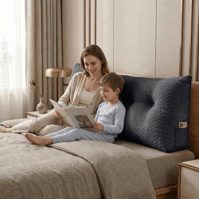 Headboard Pillow King Size, Reading Pillow for Bed, Leaf Pattern Wedge Pillow, Tufted Backrest Support, Headboard Substitute, Darkgray