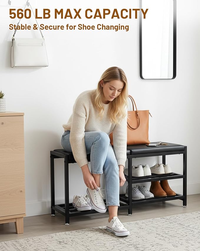 Bsketa Shoe Storage Bench with Seating,Ottoman with Storage Shoes Rack Benches for Entryway Iron Hallway Living Room Bathroom Space-Saving and Robust, Holds Up to 560 lb