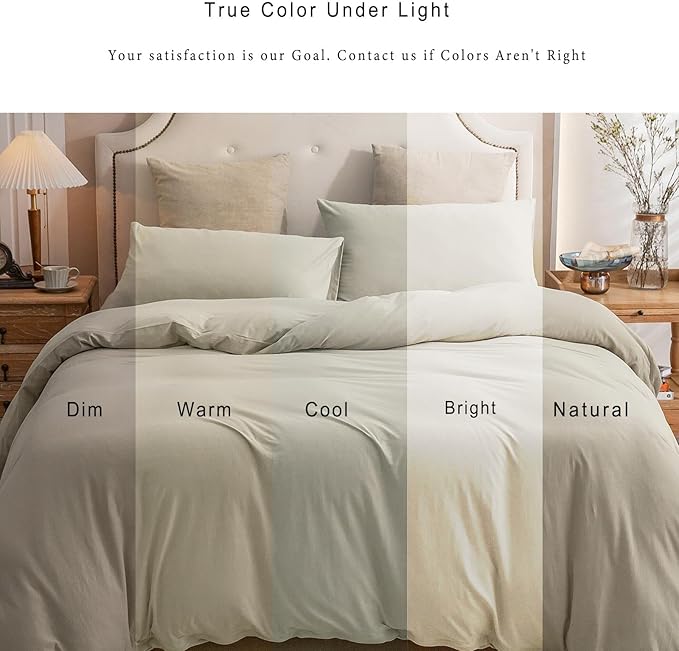 PURE ERA Jersey Knit Duvet Cover Set 100% T-Shirt Cotton Super Soft Comfy 3pc Bedding Set with Zipper Closure (Solid Dark Beige, King)