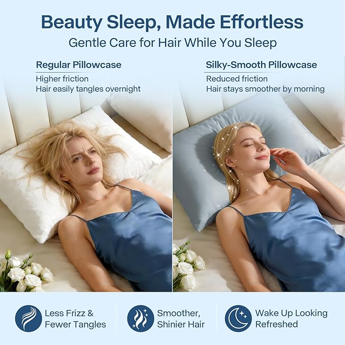 Luxury Cooling Pillowcases Standard Size 2 Pack, Q-Max>0.4 Cool Touch for Hot Sleepers&Night Sweats Beauty Sleep Anti-Frizz, Softer Than Silk Pillowcover Oeko-TEX Certified Grey, Elegant Gray