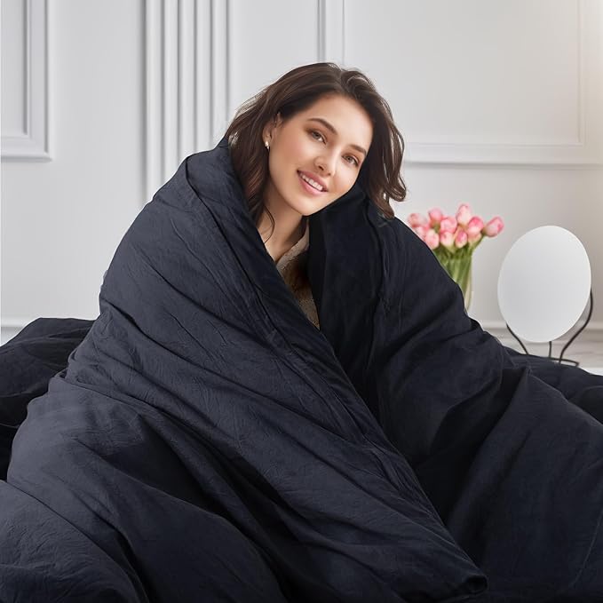 NEXHOME PRO Queen Duvet Cover Set – 100% Certified Organic Cotton with Washed Feel & Linen-Like Texture, Comfortable & Breathable, Home Bedding Set Dark Grey (No Comforter)