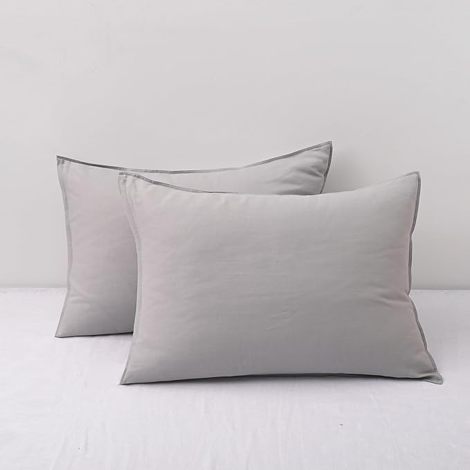 CHUFFED Linen Pillowcases 2 Pack 100% Linen Standard Pillow Cases, Breathable and Cooling Washed Pillowshams with Zipper Closure, 20x26 Inches,Light Grey