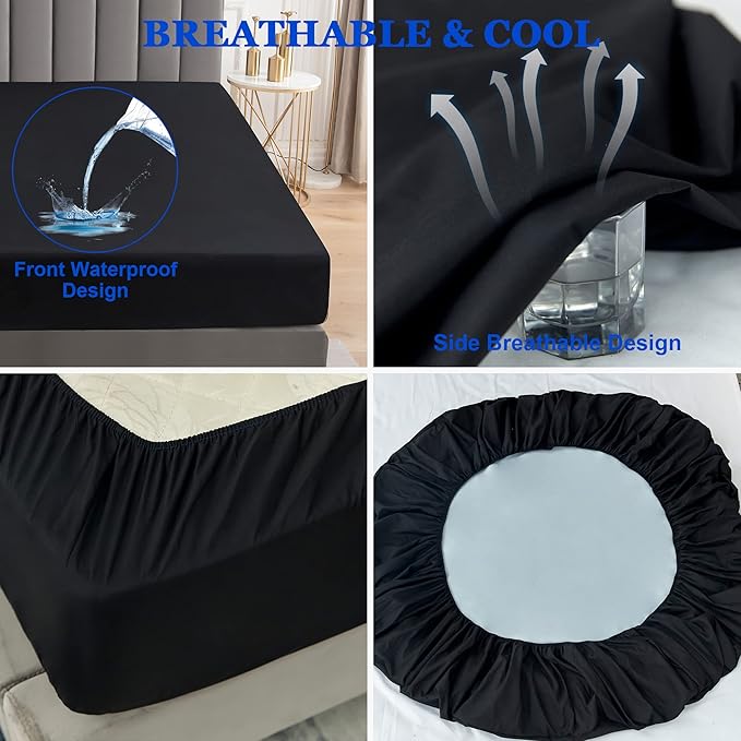 Sufdari Cal King Mattress Protector,Waterproof Mattress Protector,Fitted Sheet Style Mattress Cover with 18" Deep Pocket,Washable and Comfortable-Black,California King