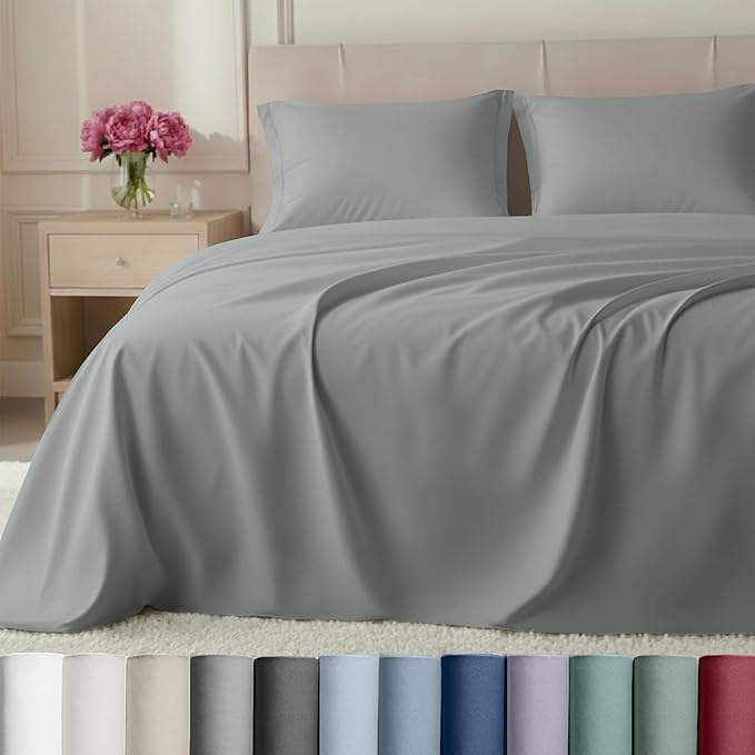 California Design Den Queen Size Bed Sheets Set, 100% Cotton Bed Sheets - Buttery Soft 800 Thread Count Sateen, Deep Pockets Durable Bedding - Light Grey