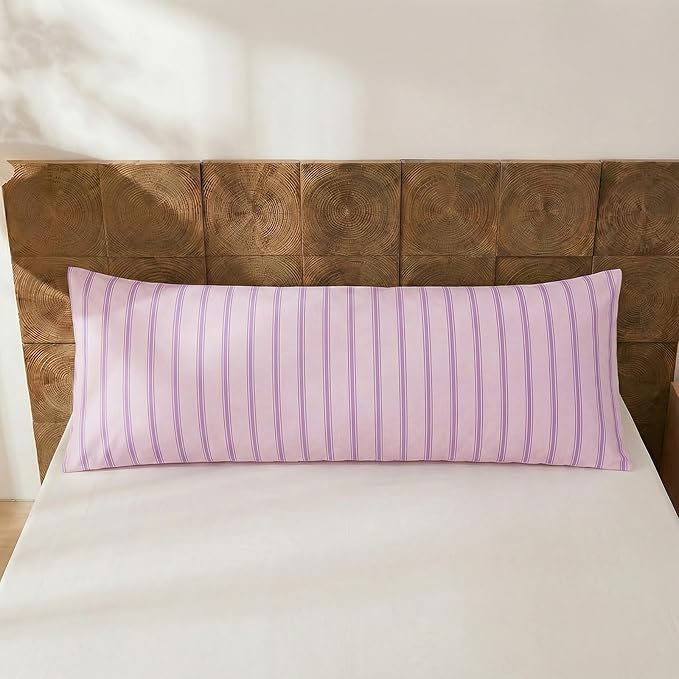 Merryword Body Pillowcases, 100% Cotton Body Pillow Cover, Pink & Purple Striped Pillowcases, Luxury Linen Like Pillowcase, Soft Breathable Engineered Stripes Pillow Cover