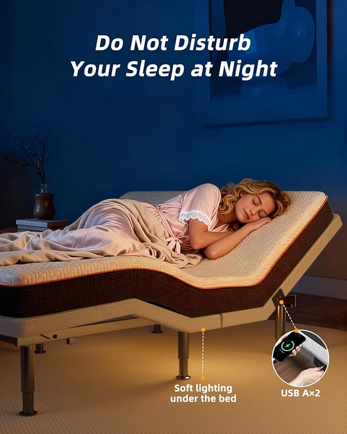 Adjustable Bed Frame King Size with Massage, Wireless Remote, Head Foot Incline, USB, Underbed Light Easy Assembly, Zero Gravity, Bedframe Basic with Quiet Motor