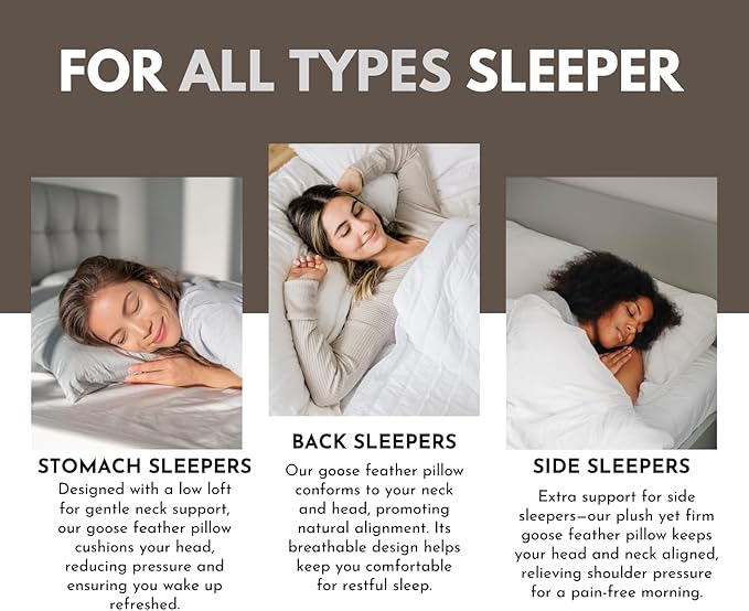 Down Feathers Pillows Standard Size Set of 2- Hotel Collection Bed Pillows | Feather-Proof 1000+ Clean | Naturally Resilient Pure | Pillows for Side, Back & Stomach Sleepers, 20"x26" 2 Pack
