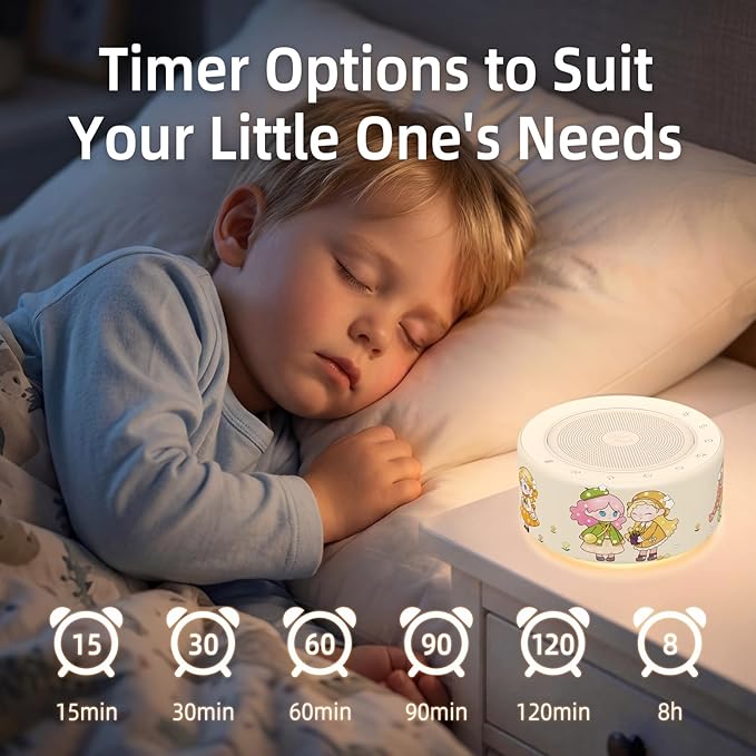 Kipcush White Noise Machine - Soft Non-Glare Nursery Lamp, 30 Soothing Sounds, 8 Color Lights, Max 8-Hour Timer for Baby & Adults (Little Girl, Standard)