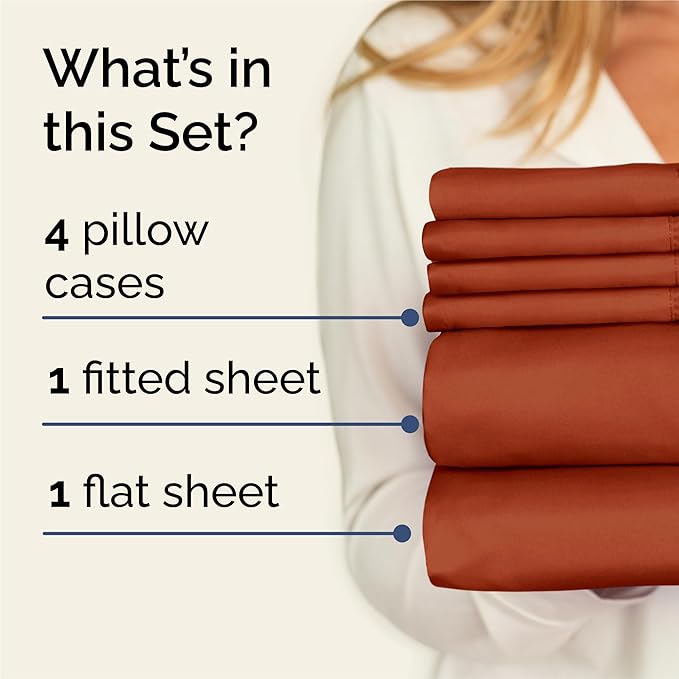 King 6 Piece Sheet Set - Comfy, Breathable & Cooling - Hotel Luxury Bedding for Women, Men, Kids, Teens & Children - 1 Flat & 1 Fitted Sheet & 4 Pillowcases w/ Deep Pockets - Wrinkle Free - Terracotta