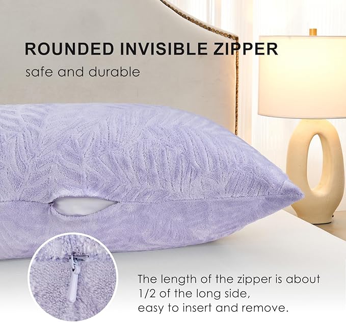 SOCHOW Body Pillow Cover 21x54 Inches, Super Soft and Cozy Leaves Textured Fleece Long Body Pillowcase with Zipper Closure,1 Pack, Lilac