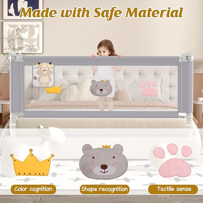 JWPEHOE Height Adjustable Bed Rail for Toddlers, Kids Safety Baby Bed Rail for Twin/Full/King/Queen Size Bed (1 Side, 78.7 Inch)