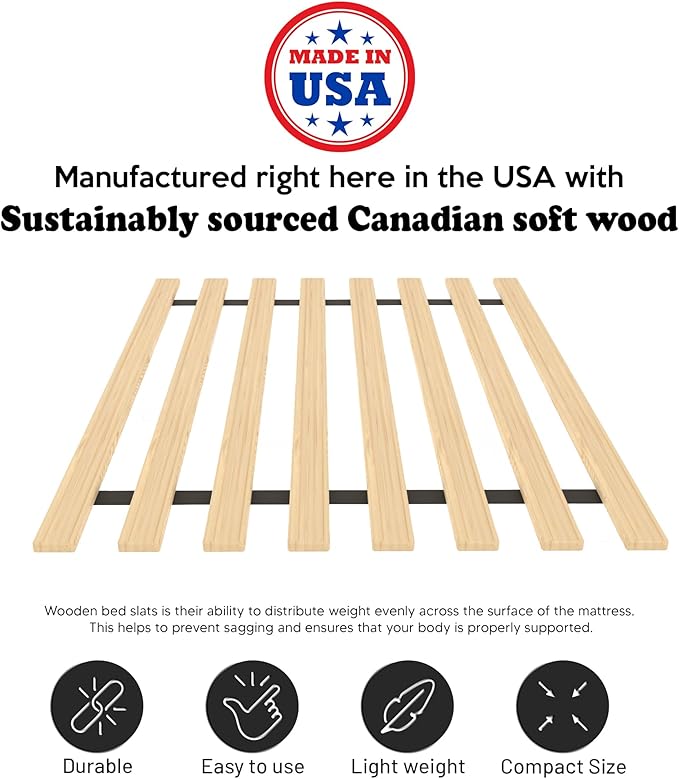 Wooden Full Bed Slats for Support Under Mattress – Replacement Wood Slats for Full Size Bed Frame – Under Mattress Support Without Extra Height – 2.38-Inch Standard Width