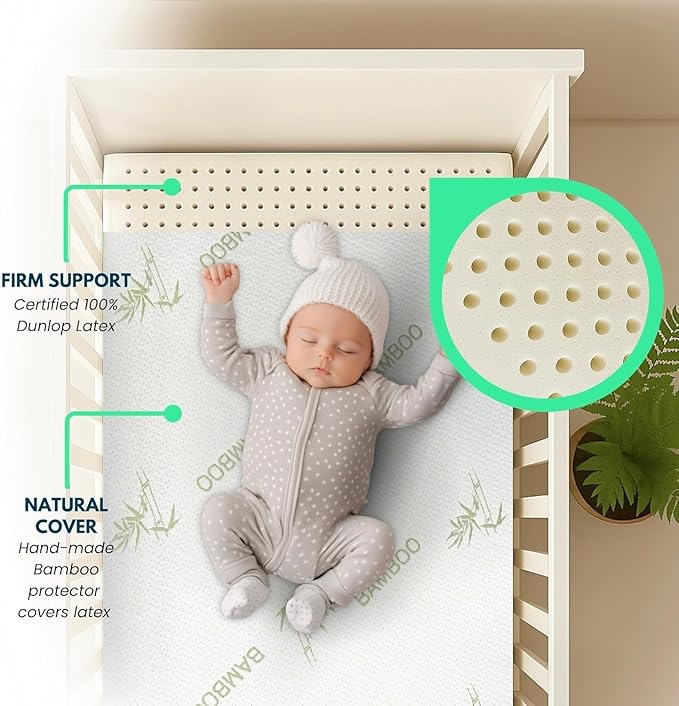 Organic Latex Baby Crib Mattress Topper with Rayon Derived from Bamboo Cover 2" Inch (Standard, 28"x52")