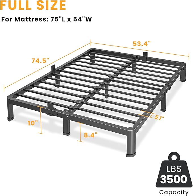 Superay 10 Inch Full Size Metal Platform Bed Frame with Round Corners, Storage Space Under High Bed Frame-Heavy Duty Steel Slats Support, Noise Free - Easy Assembly - No Box Spring Needed