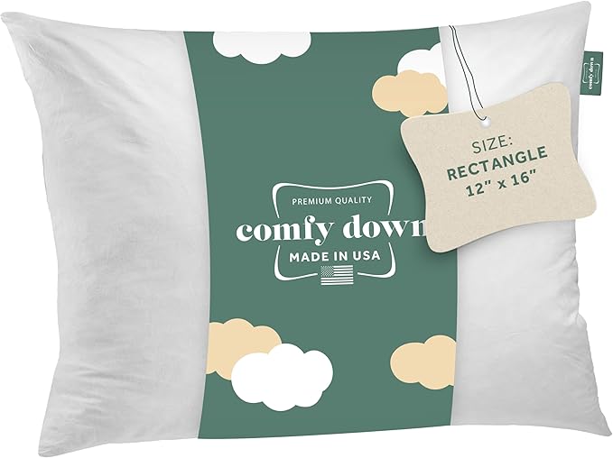 ComfyDown 12x16 Throw Pillow Insert, Down & Feather Fill, 100% Cotton Cover, Made in USA – Premium Soft Decorative Pillow Form Sham Stuffer for Bed, Sofa & Couch