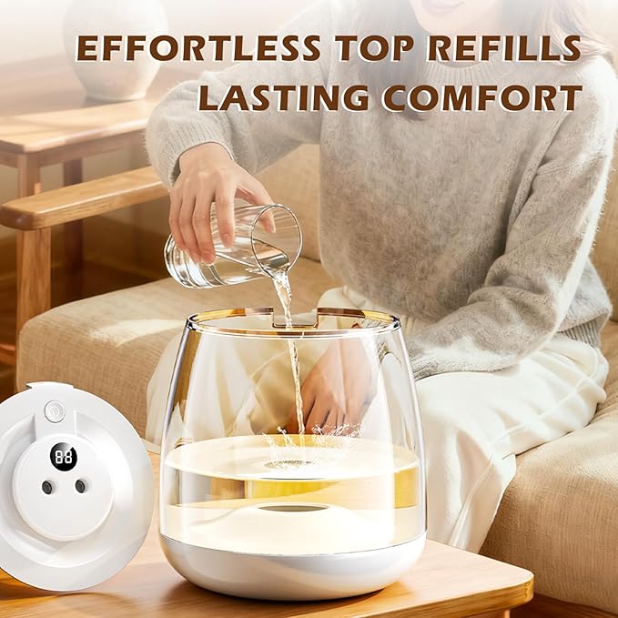 Humidifiers for Bedroom, 3 L Cool Mist Top-Fill 40H Super Long Time, 23dB Quiet, Baby Humidifier, Oil Diffuser for Large Room, Plants, Nursery, Office, Colored lights (white)