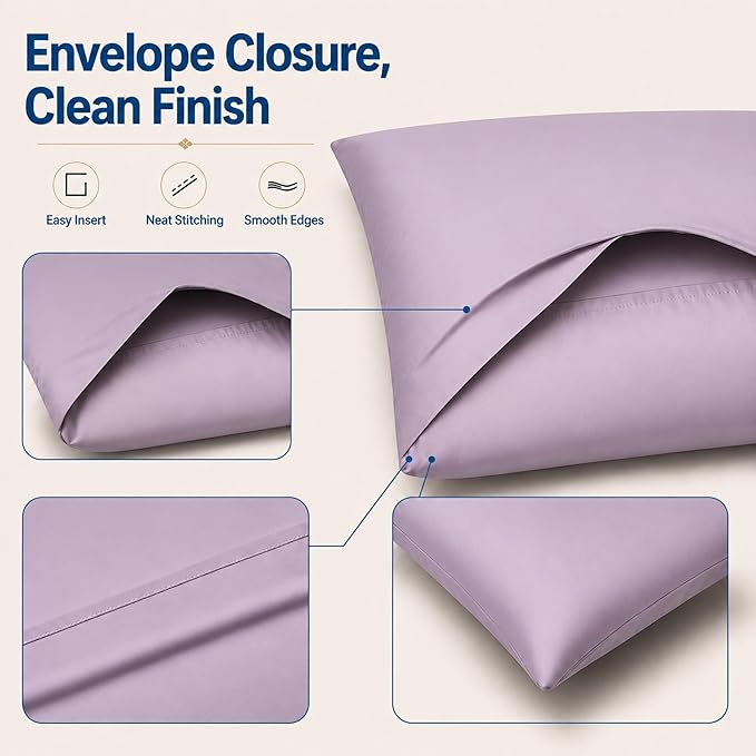 ZPECC Pillow Cases Queen Size Set of 12, 20x30 Envelope Closure Pillowcases, Soft Plain Brushed Microfiber Covers Hypoallergenic Breathable, Lavender