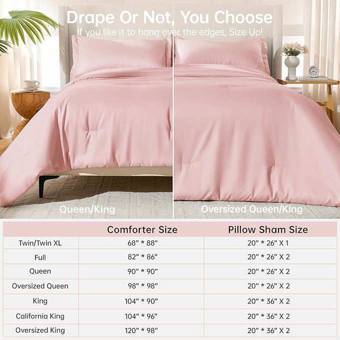 MUXHOMO Oversized King Comforter Sets, All Season Ultra Soft Down Alternative Bedding - 3 Piece Lightweight Bed Set Includes 1 Comforter (120"x98") and 2 Pillow Shams (20"x36"), Rose Gold
