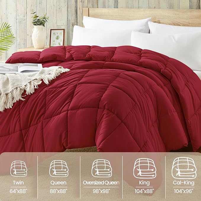 Homelike Moment Comforters Queen Size - Red Duvet Insert Down Alternative Bed Queen Comforter, Lightweight Bedding Comforters Full Size Quilted Soft All Season Solid Red