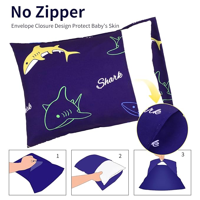 Cloele Kids Toddler Pillowcase Envelope Travel Pillowcase Baby Pillow Cover Fits Pillows Sized 12x16 or 13x18-1 Pack Soft Polyester Children's Bedding Pillowslip Case for Boys and Girls - Shark