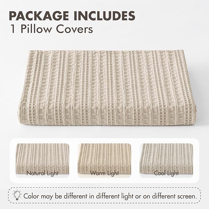 100% Cotton Waffle Weave Body Pillowcase, 1 Pack 14x36 Decorative Body Pillow Cover for Bed Couch Sofa, Neutral Long Cushion Sham Modern Farmhouse Home Decor, Oatmeal