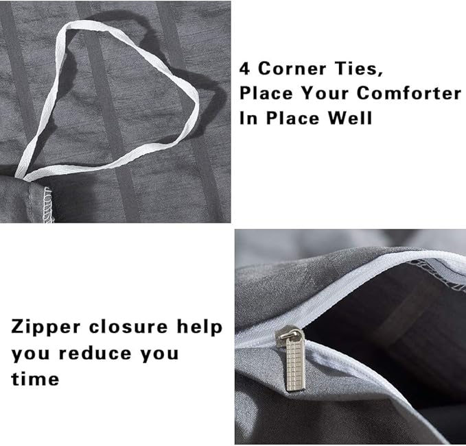 AveLom Seersucker Duvet Cover Set Full Size (80 x 90 inches), 3 Pieces (1 Duvet Cover + 2 Pillow Cases), Dark Gray Ultra Soft Washed Microfiber, Textured Duvet Cover with Zipper Closure, Corner Ties