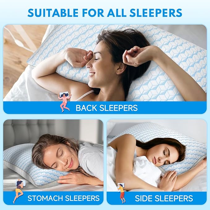 Bed Pillows Queen Size for Sleeping - Breathable Cooling Down Alternative Soft Pillows Set of 2 for Side, Back, and Stomach Sleepers - Hotel Quality Fluffy Microfiber Fill Skin-Friendly
