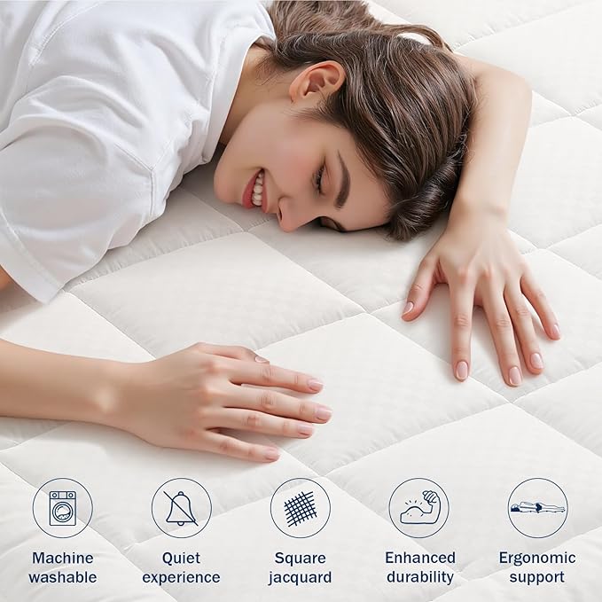 OLANLY Twin Quilted Fitted Mattress Pad, Elastic Fitted Mattress Topper, Cooling Soft Mattress Cover Stretches up to 21 Inches Deep, Machine Washable Mattress Protector (39x75 inch, Off White)