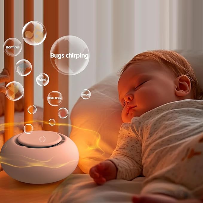 Portable Baby Sound Machine [White Noise for Babies Kids Adults][Timer Function][12 Soothing Sounds][Sleep Boombox] 15 Hours Battery Life, Travel,Registry,Gifts,Shower,Clips on Baby Stroller.Peach
