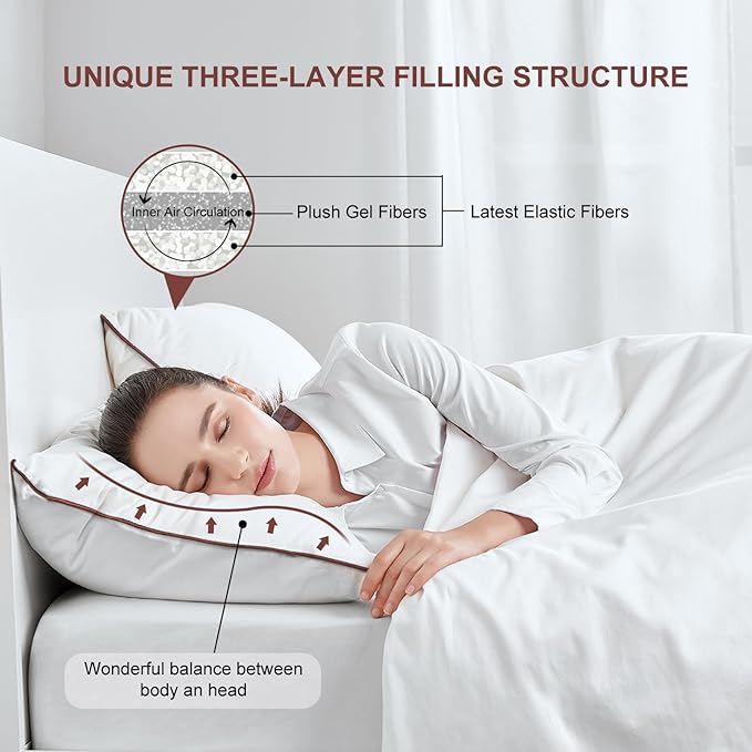 Subrcamos Luxury Comfort Set of 4 Queen Size Bed Pillows - Hypoallergenic Polyester Microfiber Material - Premium Sleep Support for Side, Back, and Stomach Sleepers - 18 x 28 inches, 45 cm x 70 cm