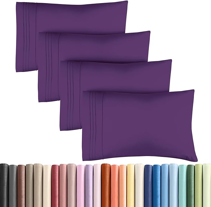 King Pillow Cases Set of 4 - Ultra Soft Hotel Quality Pillowcase Covers - Comfy, Cozy & Wrinkle Free - Shrinkage, Stain and Fade Resistant - Machine Washable Pillow Protectors - 4 Piece Set - Purple