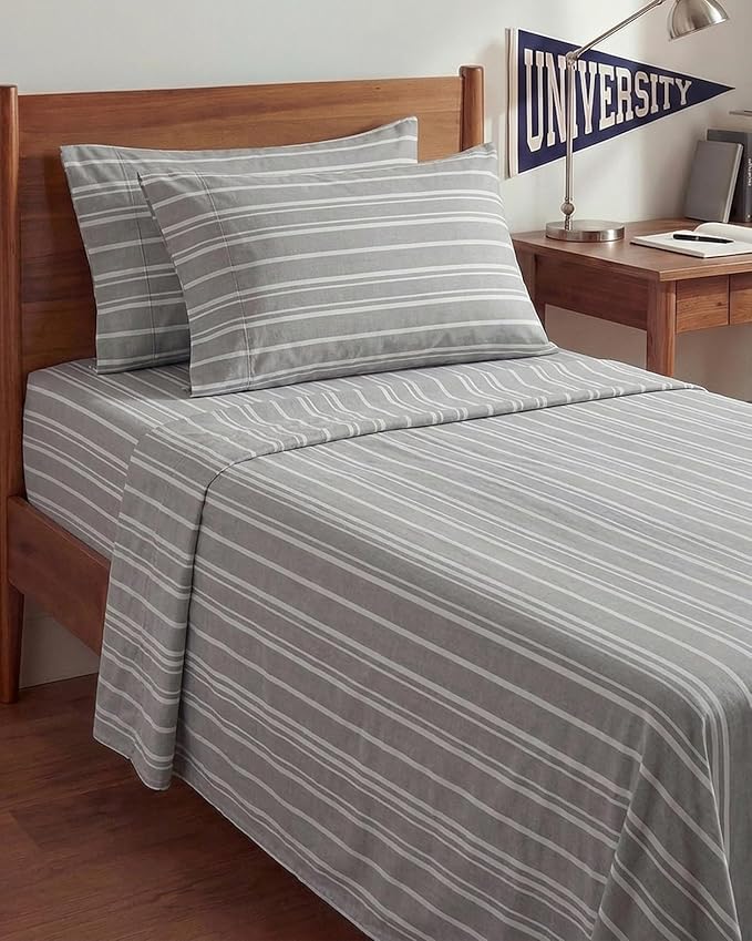 Twin XL 4 Piece Sheet Set - Comfy, Breathable & Cooling - Soft Hotel Luxury Bedding for Women, Men, Kids, Teens & Children - 1 Flat & 1 Fitted Sheet & 2 Pillowcases w/ Deep Pockets - Grey Stripes 3