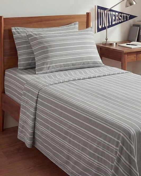 Twin XL 4 Piece Sheet Set - Comfy, Breathable & Cooling - Soft Hotel Luxury Bedding for Women, Men, Kids, Teens & Children - 1 Flat & 1 Fitted Sheet & 2 Pillowcases w/ Deep Pockets - Grey Stripes 3