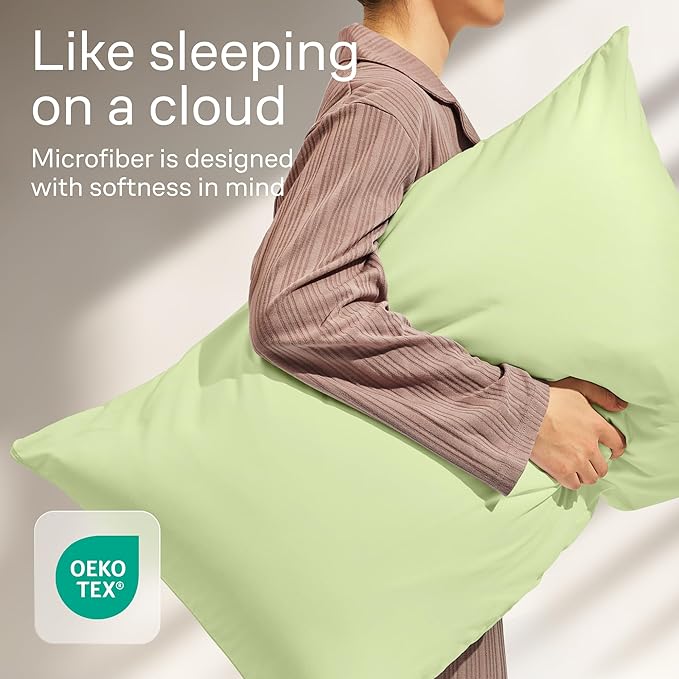 Ultra Soft Pillow Protectors with Zipper King Size - Set of 4 Breathable Pillow Covers - 100% Protection Against Stains, Dust & Dirt - Machine Washable (Sage)