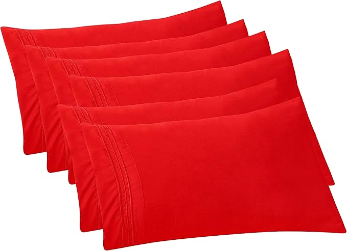 Elegant Comfort 6-PACK Solid Pillowcases 1500 Premium Hotel Quality Microfiber - Smooth Weave, Wrinkle and Stain Resistant, Easy Slip-On, 6-Piece Set, King Pillowcase, Red