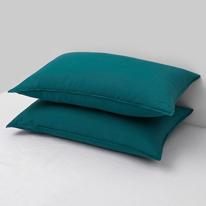 CHUFFED Linen Pillowcases 2 Pack 100% Linen Standard Pillow Cases, Breathable and Cooling Washed Pillowshams with Zipper Closure, 20x36 Inches,Dark Blue