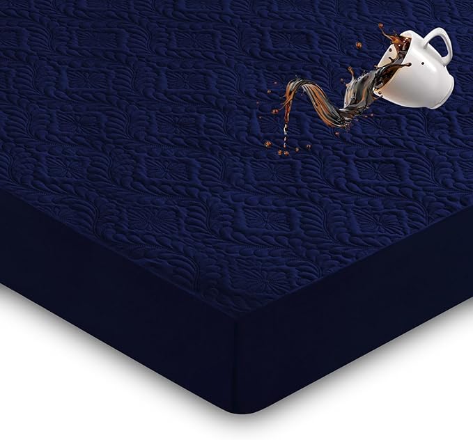 Sufdari Queen Mattress Protector, Navy Blue 3D Air, Waterproof, Plush, Fitted Sheet Design, Machine Wash, for Mattresses Up to 18'' Deep