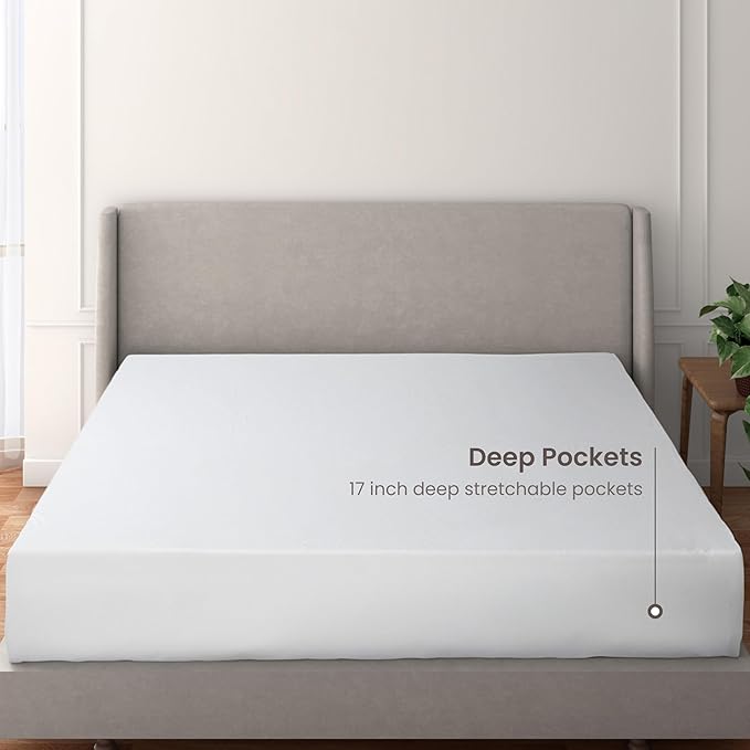 Bioweaves Organic Waterproof Mattress Protector – GOTS Certified Organic Cotton Mattress Cover Queen with Breathable Piqué Weave top Layer – 20 Inch Deep Pocket, White