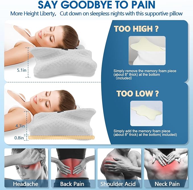 CHxxy Memory Foam Pillows, Cervical Pillow for Neck and Shoulder Pain Relief, Ergonomic Contour Bed Pillow, Soft for Side Sleep Stomach Sleeping and Back Sleeper-Queen Size&Grey