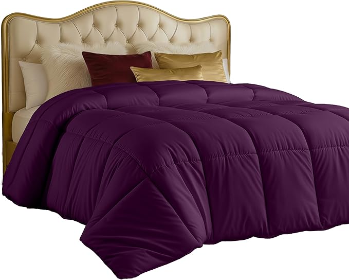 Utopia Bedding Comforters Twin Size, All Season Duvet Insert, Down Alternative Box Stitched Bed Comforter with Corner Tabs, Machine Washable (Plum)