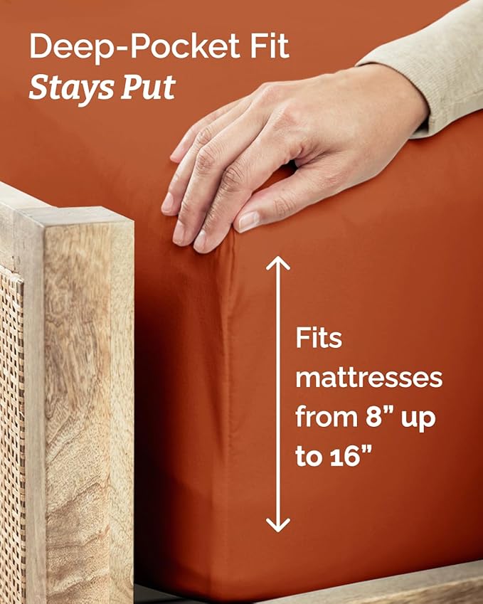 Twin Size 3 Piece Sheet Set - Comfy Breathable & Cooling Sheets - Hotel Luxury Bed Sheets for Women and Men - Deep Pockets, Easy-Fit, Soft and Wrinkle Free Sheets - Terracotta Oeko-Tex Bed Sheet Set