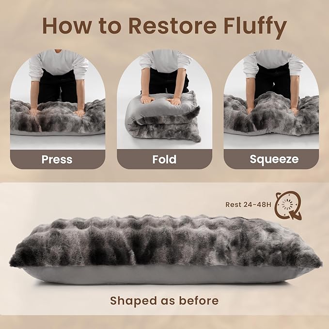 ZonLi Fluffy Body Pillow for Adults, Fuzzy Faux Fur Body Pillow with Shredded Memory Foam, Adjustable Support for Side Sleepers, Pregnancy & Bedding Decor, Gifts, 20 x 54 Inch, Grey