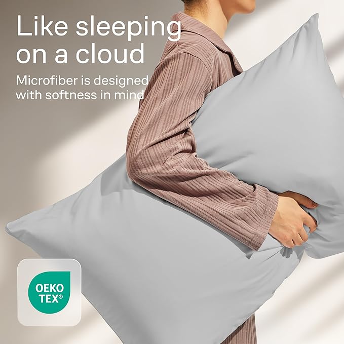 Ultra Soft Pillow Protectors with Zipper Standard Size - Set of 4 Breathable Pillow Covers - 100% Protection Against Stains, Dust & Dirt - Machine Washable (Light Gray)
