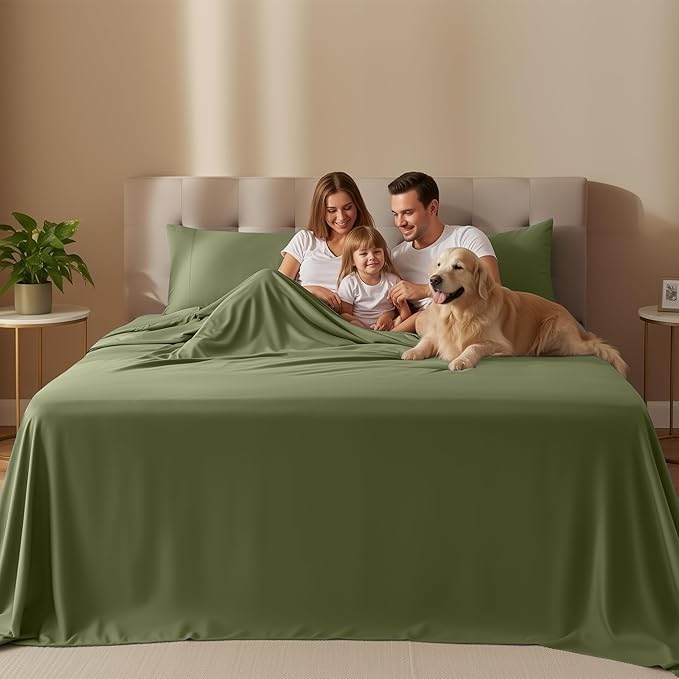 Utopia Bedding Queen Size Sheet Set – 4 Piece Bed Sheets, Soft and Breathable Microfiber, Includes 1 Fitted Sheet, 1 Flat Sheet and 2 Pillowcases – Oeko Tex (Olive)