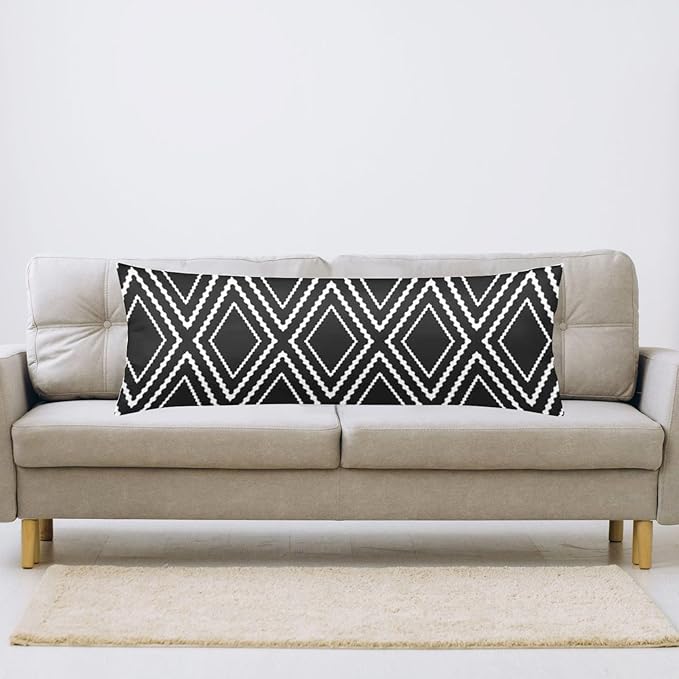 Black Body Pillow Cover Black and White Long Pillow Case with Zipper Boho Aztec Polyester Pillowcases Farmhouse Bedding Pillowcase Decorative Soft Cushion Pillow Covers for Bedroom,Couch,20"x54"