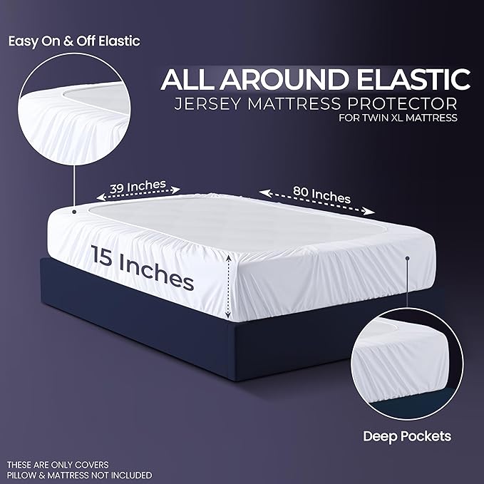 Waterproof Mattress Protector and Pillow Case, Twin XL Size, Includes +1 Zippered Pillow Protector and 1 Mattress Cover Set, Fitted Sheet Style Deep Pockets with All Around Elastic
