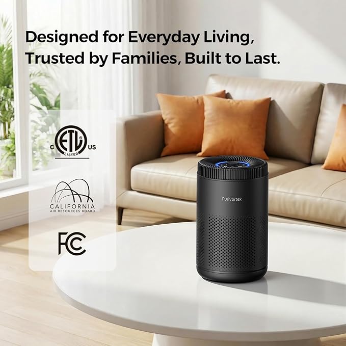Purivortex Air Purifier for Bedroom, HEPA Air Purifier for Smoke, Dust, Pollen, Pet Dander, Odor & Hair, Quiet Portable Air Cleaner with Sleep Mode, Covers Up to 540 Sq Ft, AC300 Pro Black